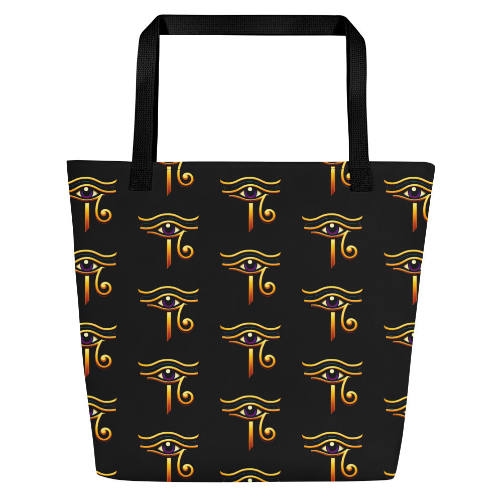Eye of Ra artwork on unisex tote bag, front view