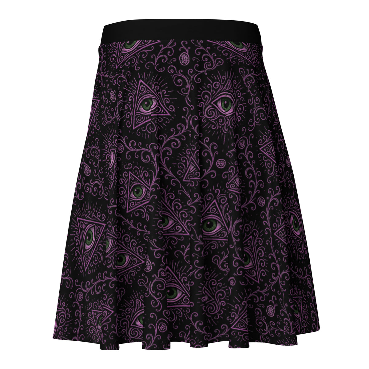 All-Seeing Eye pattern on women's skater skirt, back view