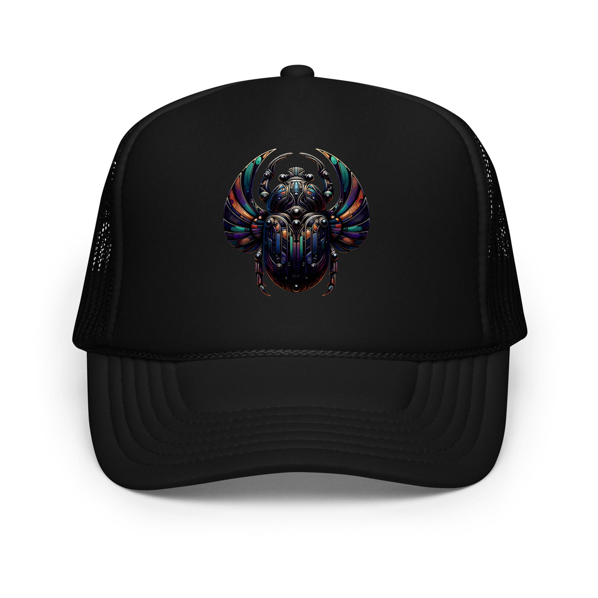 Light Pink / White / Light Pink trucker hat featuring Mechanical Scarab embroidered artwork, product image 4