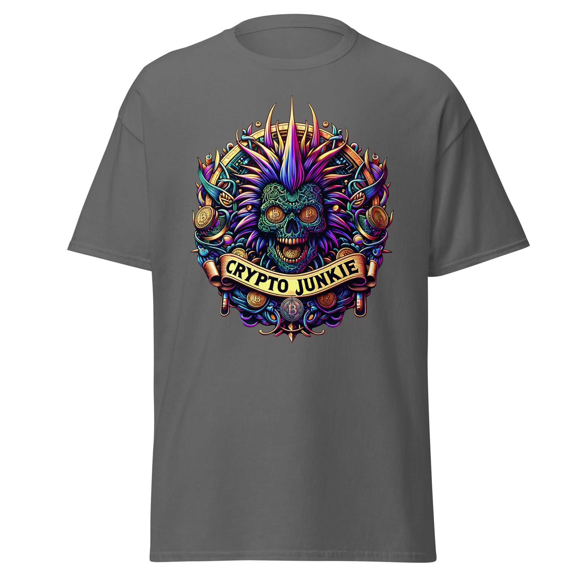 Bitcoin Punk Rock Skull Crypto Junkie Digital Asset Men’s Short Sleeve T-Shirt
