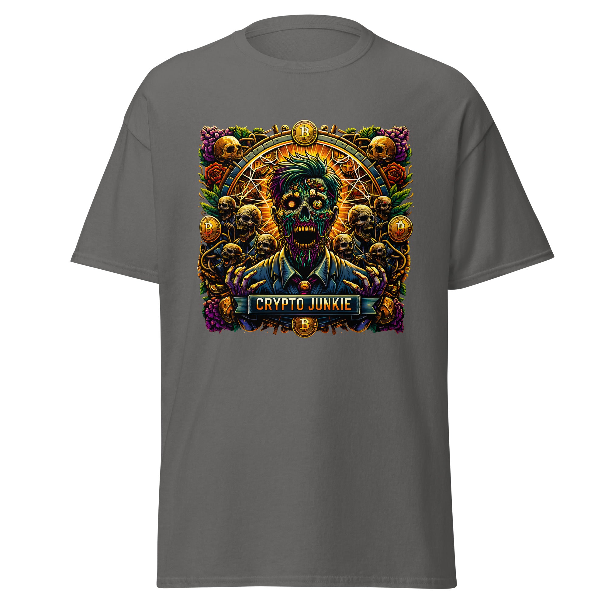 Crypto Junkie Zombie Businessman Horror Bitcoin Men’s Short Sleeve T-Shirt