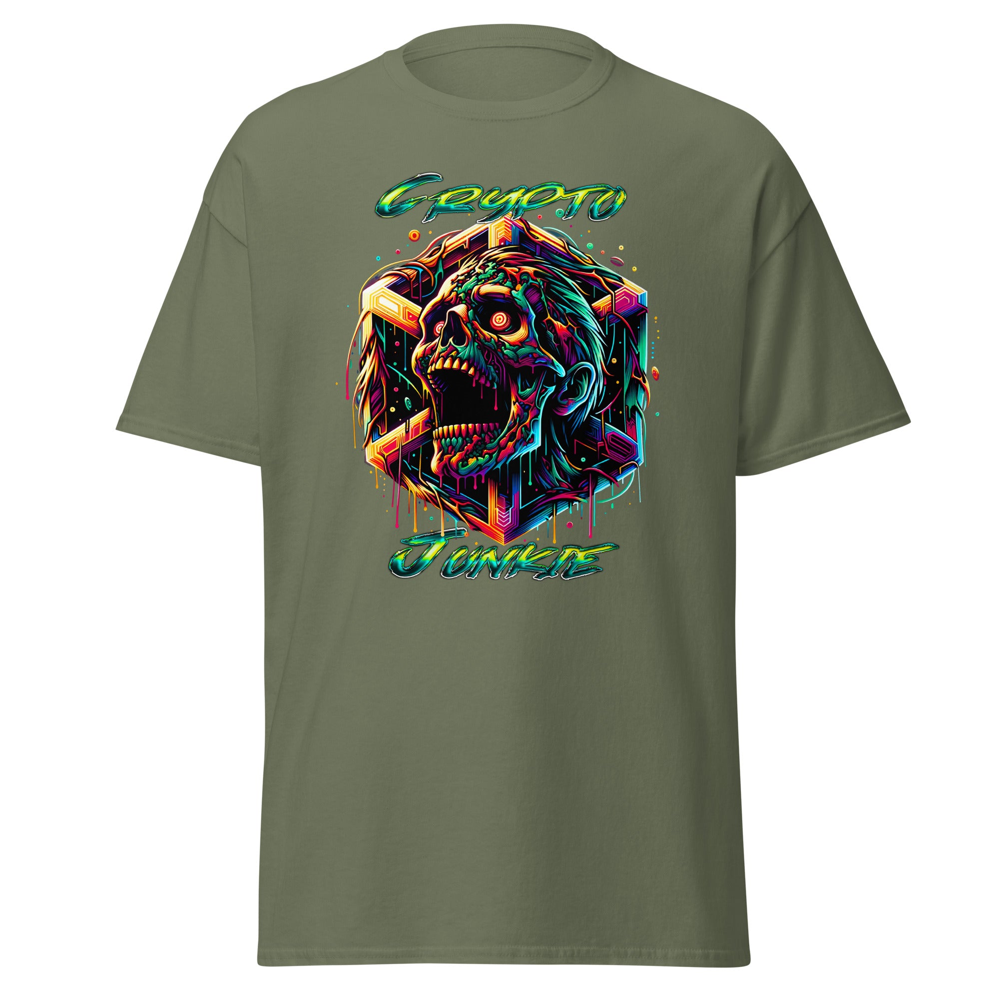 Screaming Zombie Skull Crypto Junkie Altcoins Season Men’s Short Sleeve T-Shirt