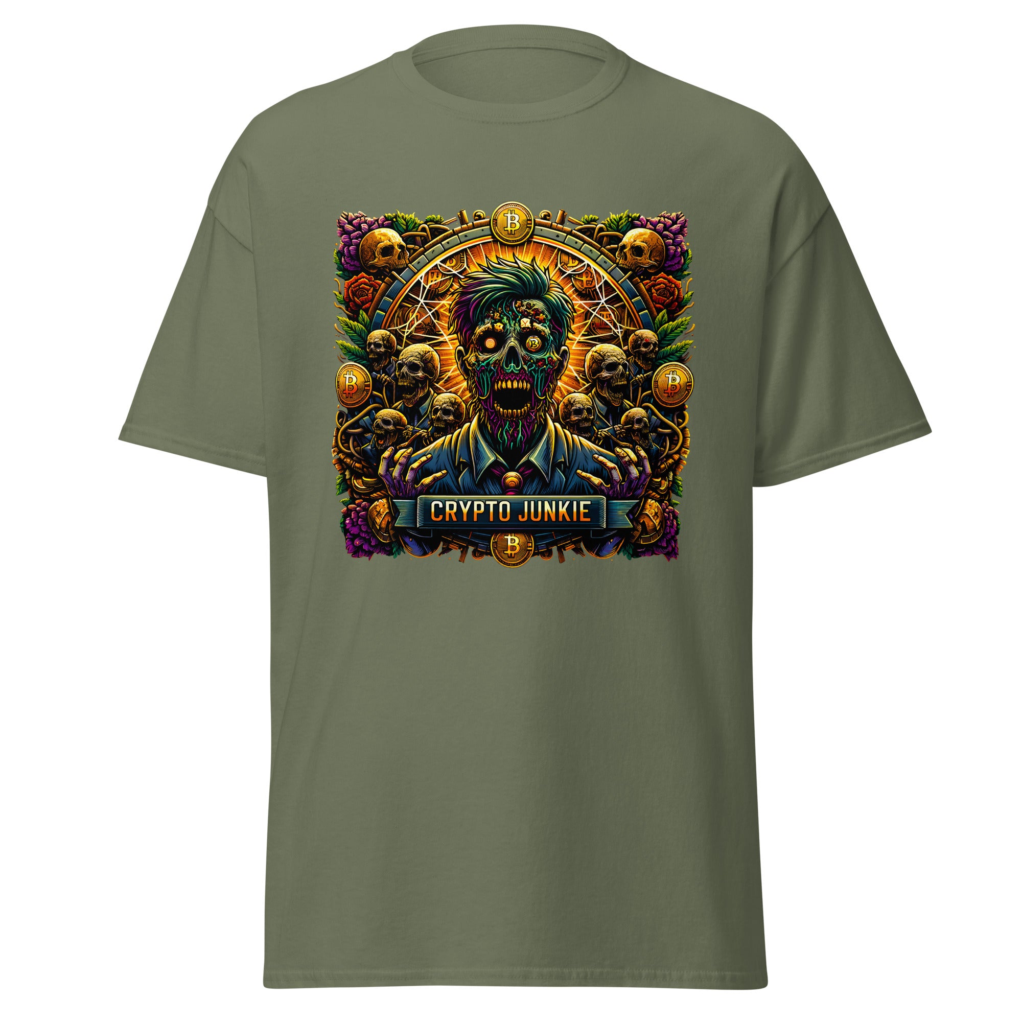 Crypto Junkie Zombie Businessman Horror Bitcoin Men’s Short Sleeve T-Shirt