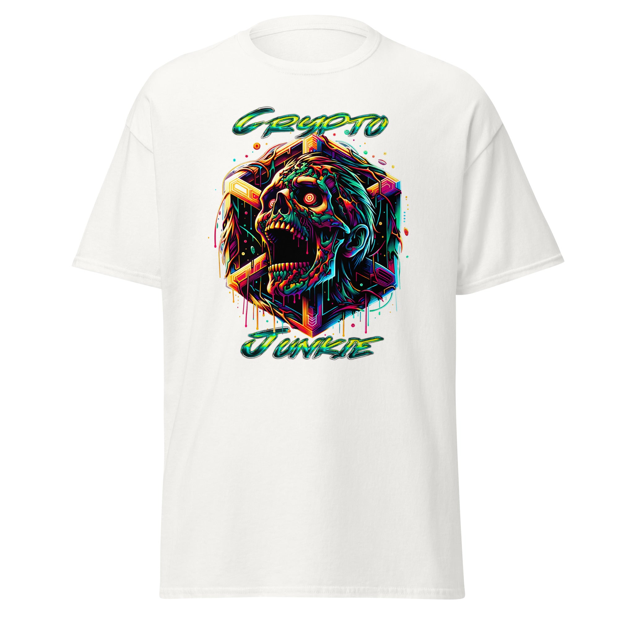Screaming Zombie Skull Crypto Junkie Altcoins Season Men’s Short Sleeve T-Shirt