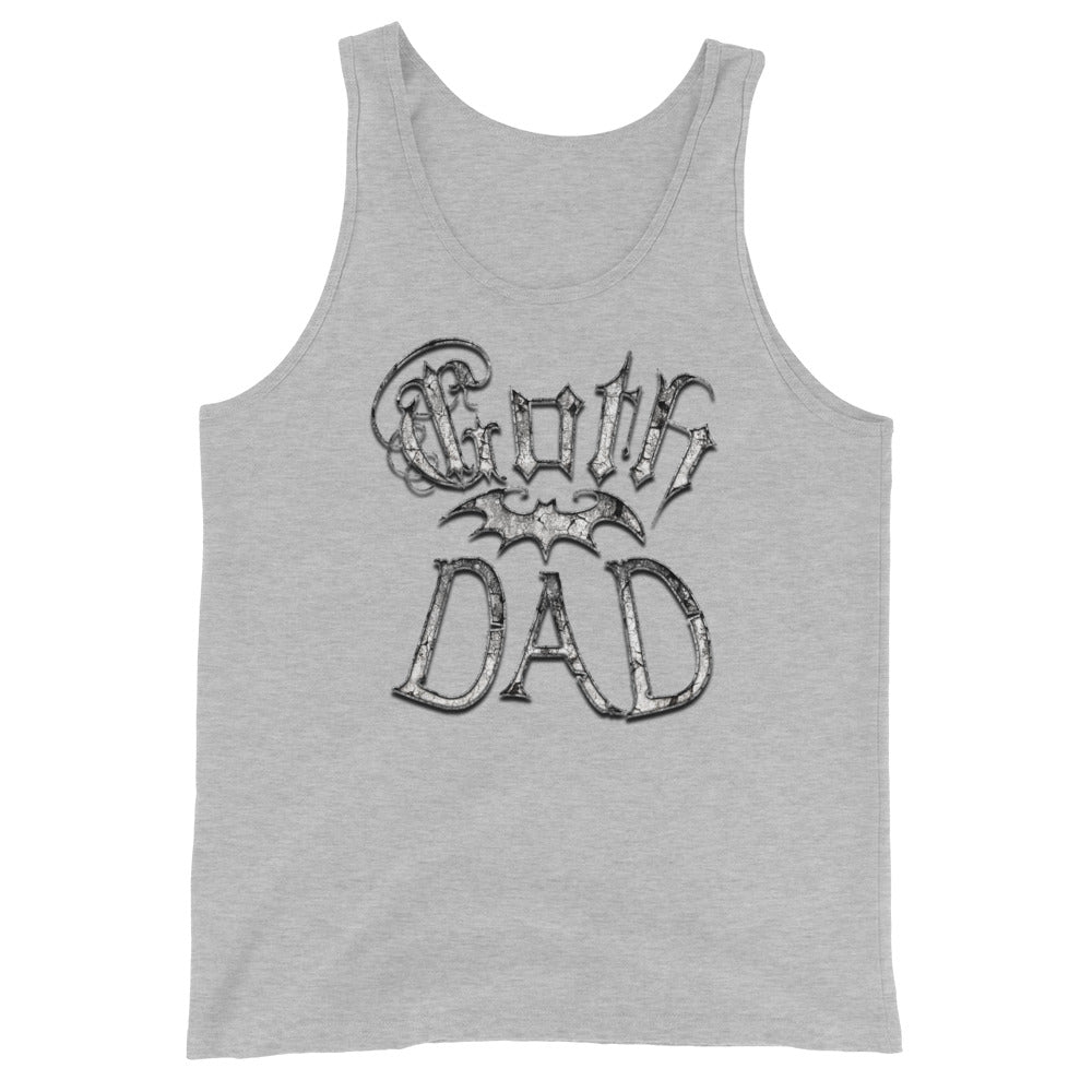 White Goth Dad Bat design on men's tank top, front view