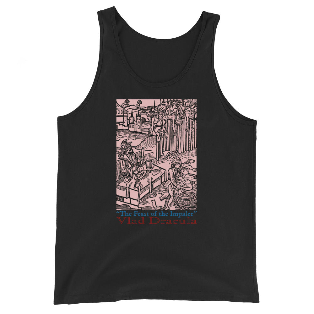 Feast of the Impaler design on men's tank top, front view