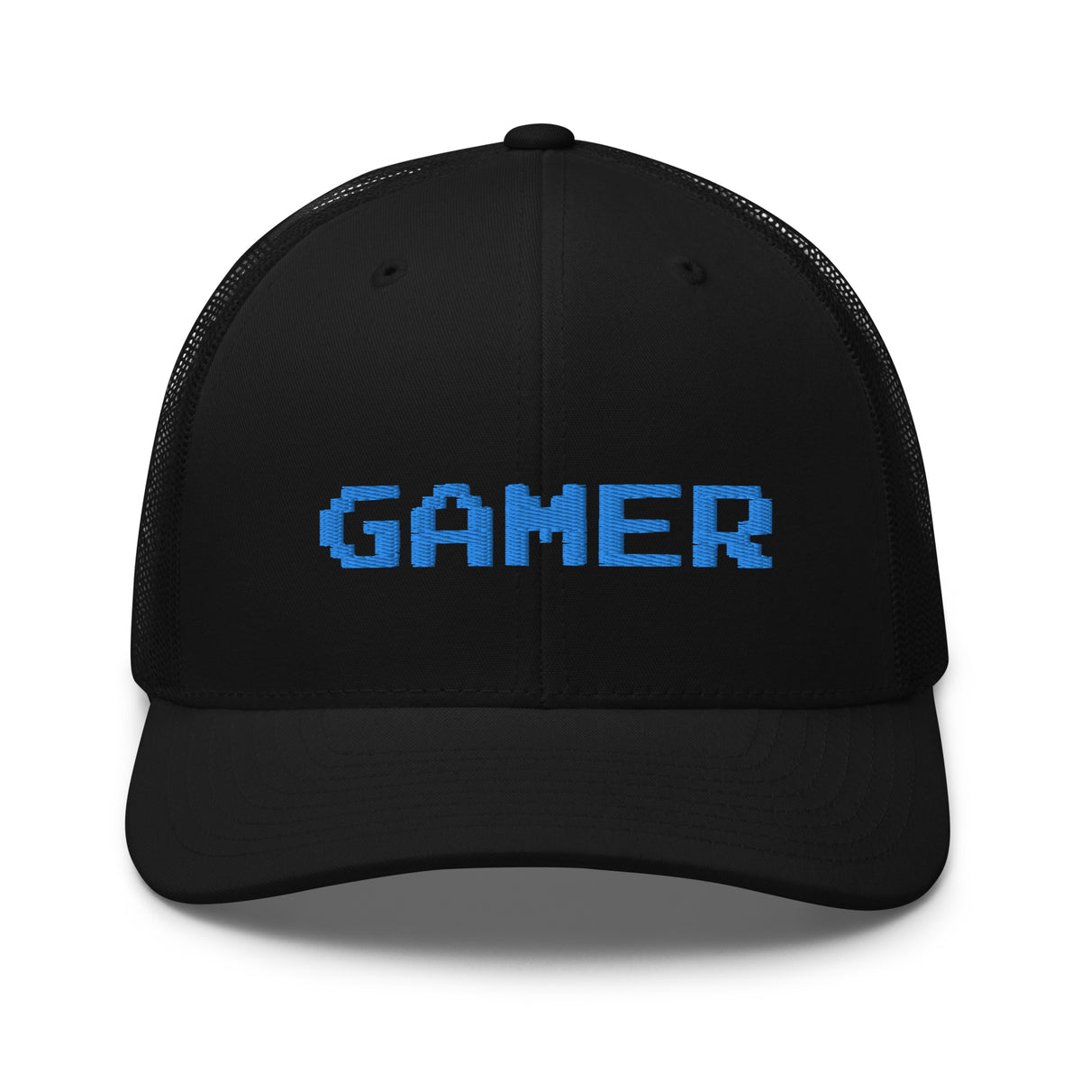 Navy/ White trucker hat featuring 8 Bit Gamer Embroidered Retro embroidered artwork, product image 4