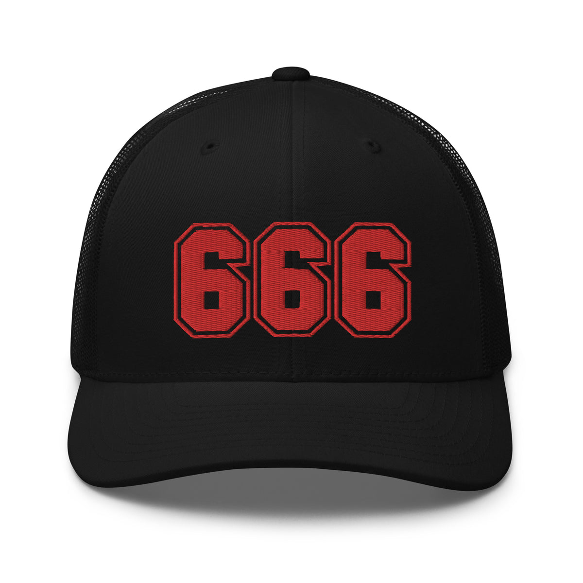 Navy/ White trucker hat featuring Red 666 Number of the Beast Embroidered Retro embroidered artwork, product image 4