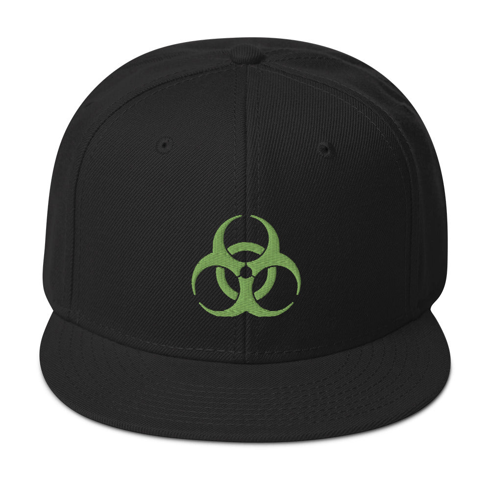 Green Bio Hazard Symbol Warning Sign Embroidered Flat Bill Cap embroidered snapback hat, product image 4