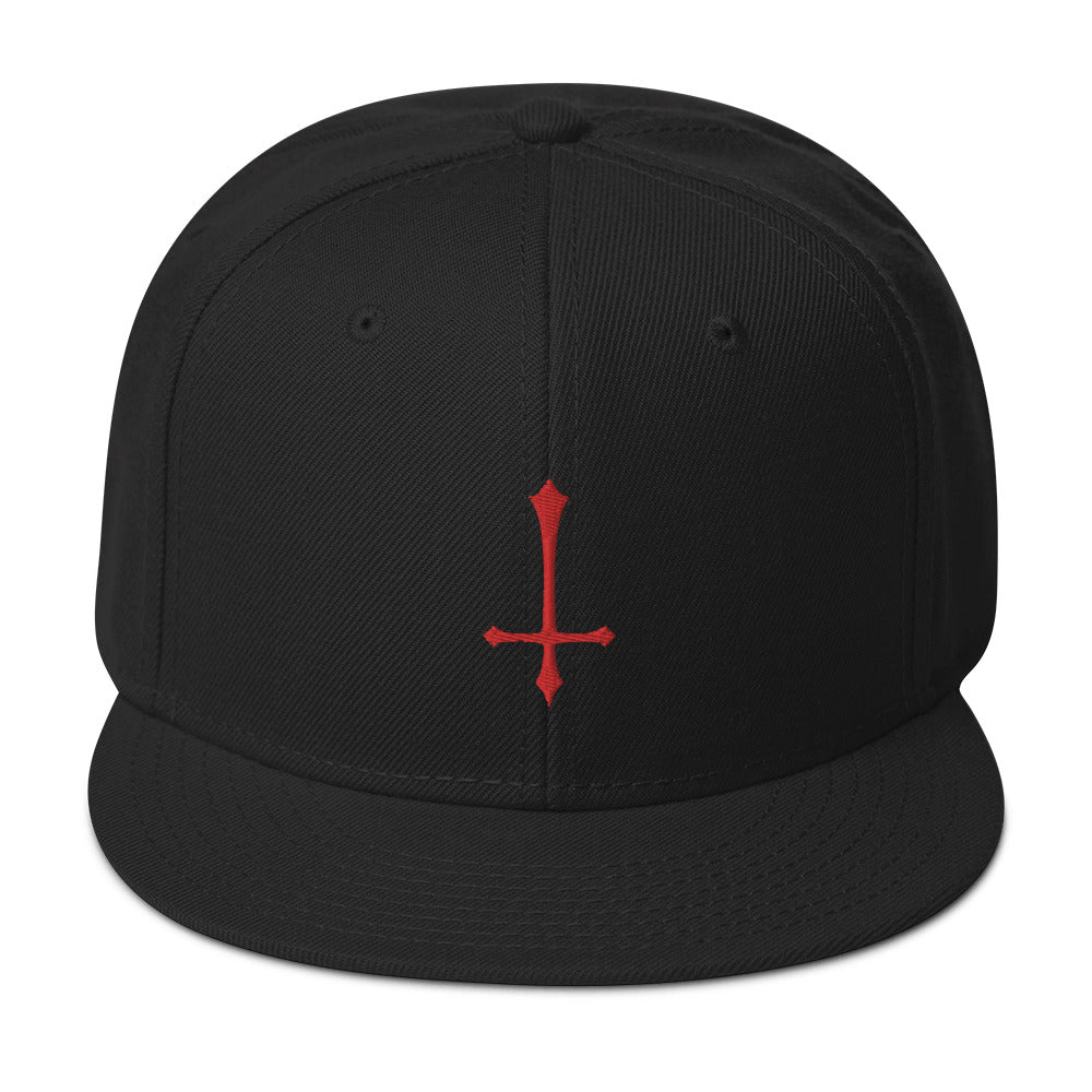 Red Inverted Cross Embroidered Flat Bill Cap embroidered snapback hat, product image 4