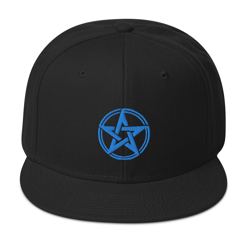 Blue Witching Hour Woven Pentagram Embroidered Flat Bill Cap embroidered snapback hat, product image 4