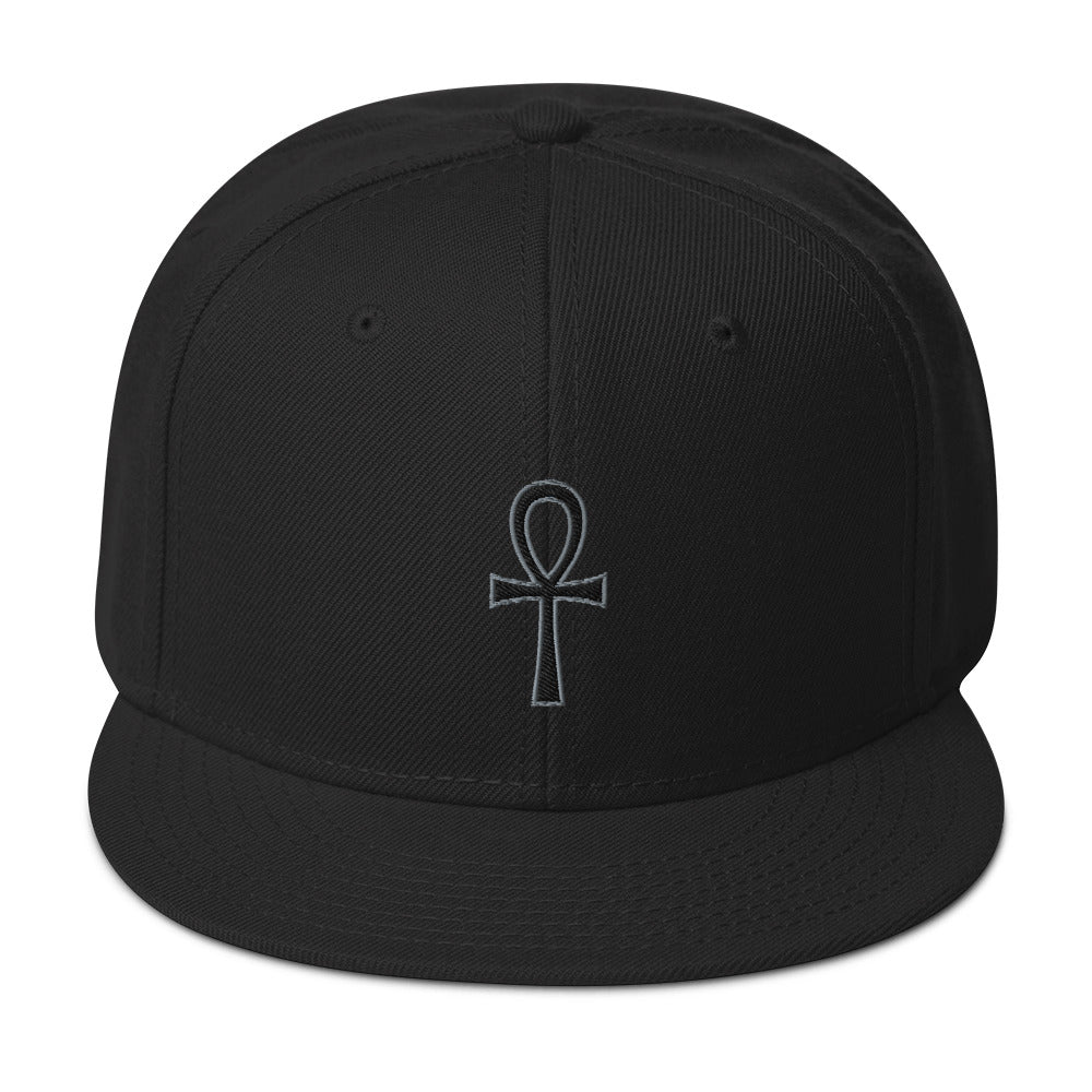 Black The Key of Life Ankh Egyptian Embroidered Flat Bill Cap embroidered snapback hat, product image 4