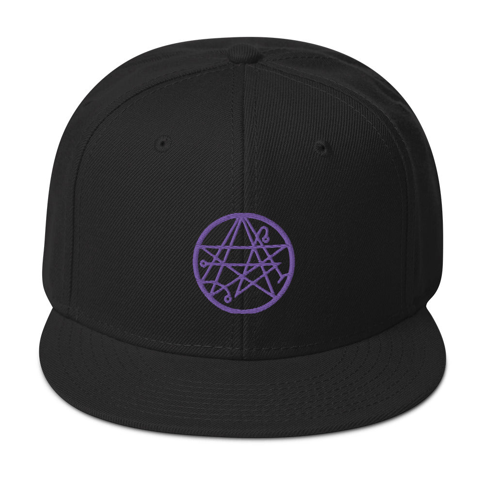 Purple Necronomicon Symbol Book of Dead Embroidered Flat Bill Cap embroidered snapback hat, product image 4