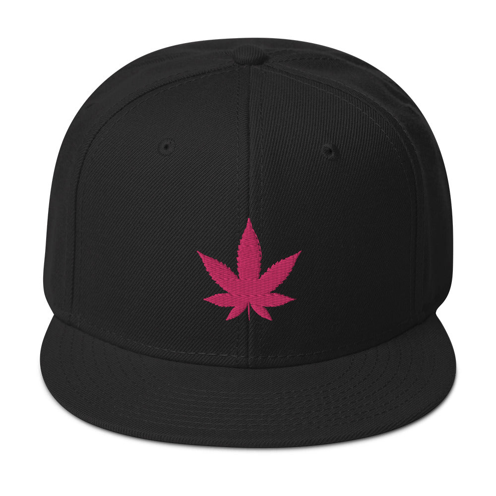 Hot Pink Marijuana Leaf Cannabis Plant Embroidered Flat Bill Cap embroidered snapback hat, product image 4