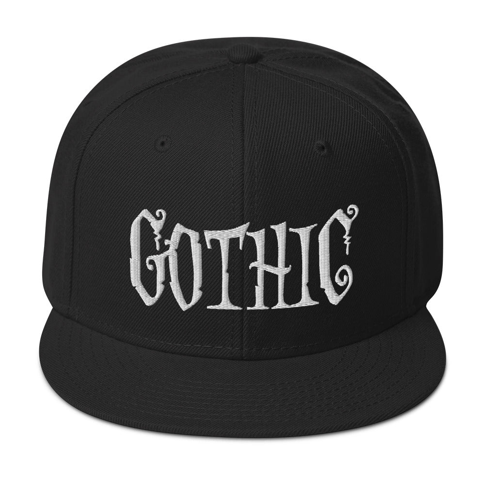 White Gothic Dramatic Style Embroidered Flat Bill Cap embroidered snapback hat, product image 4