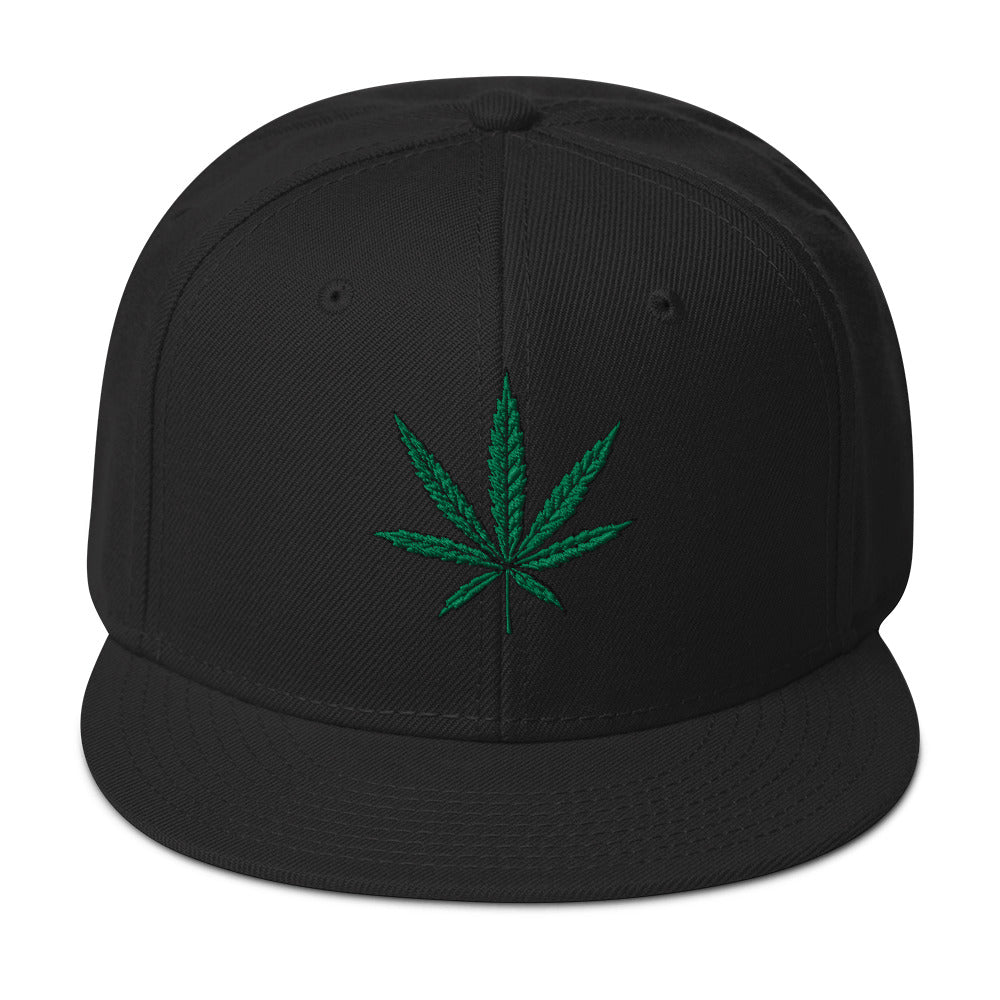 Cannabis Pot Leaf Marijuana Embroidered Flat Bill Cap embroidered snapback hat, product image 4