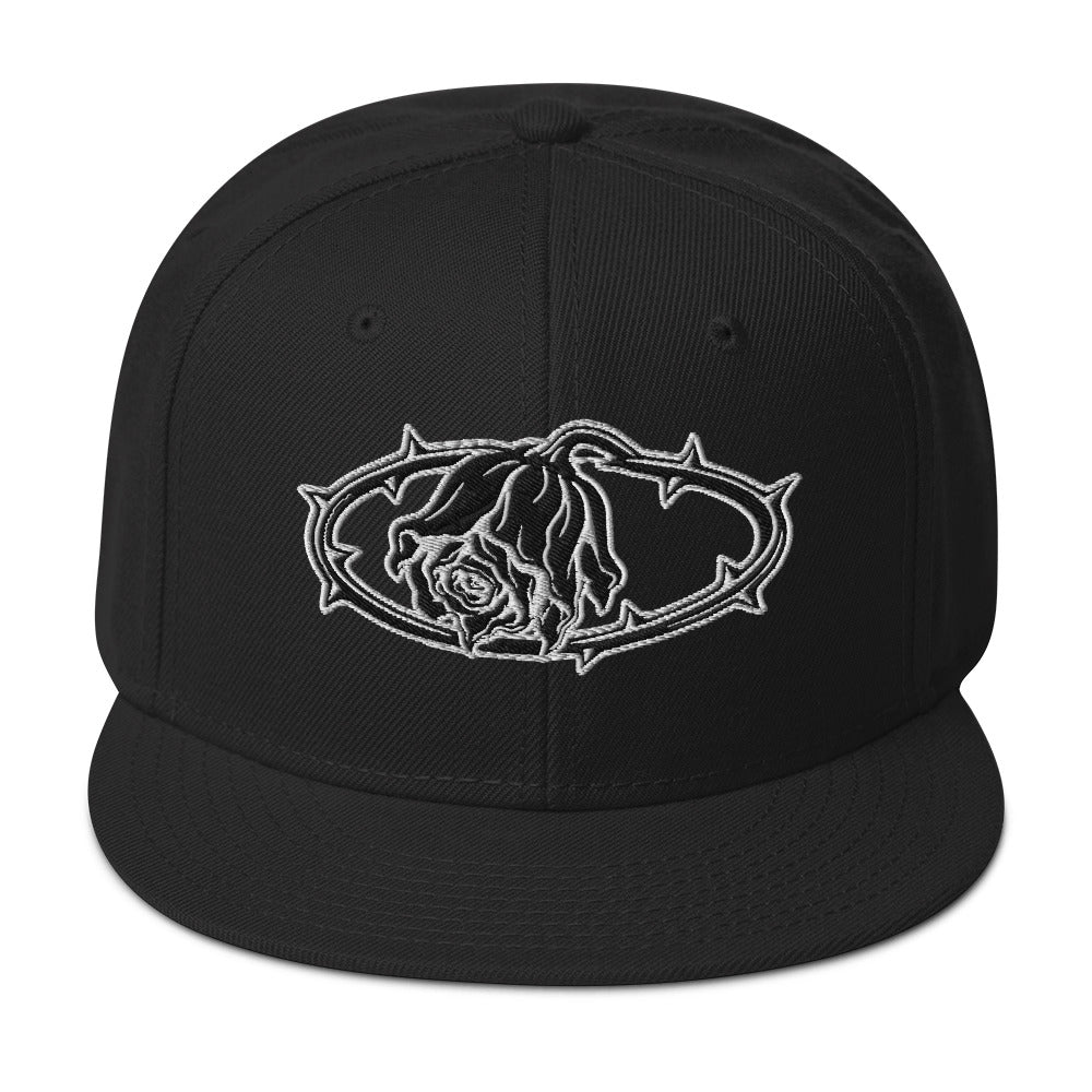 Crown of Thorns Black Death Rose embroidered snapback hat, product image 4