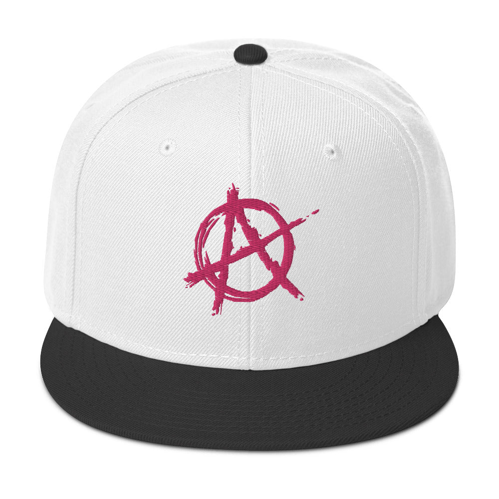 Pink Anarchy Sign Punk Rock Chaos Embroidered Flat Bill Cap Snapback Hat