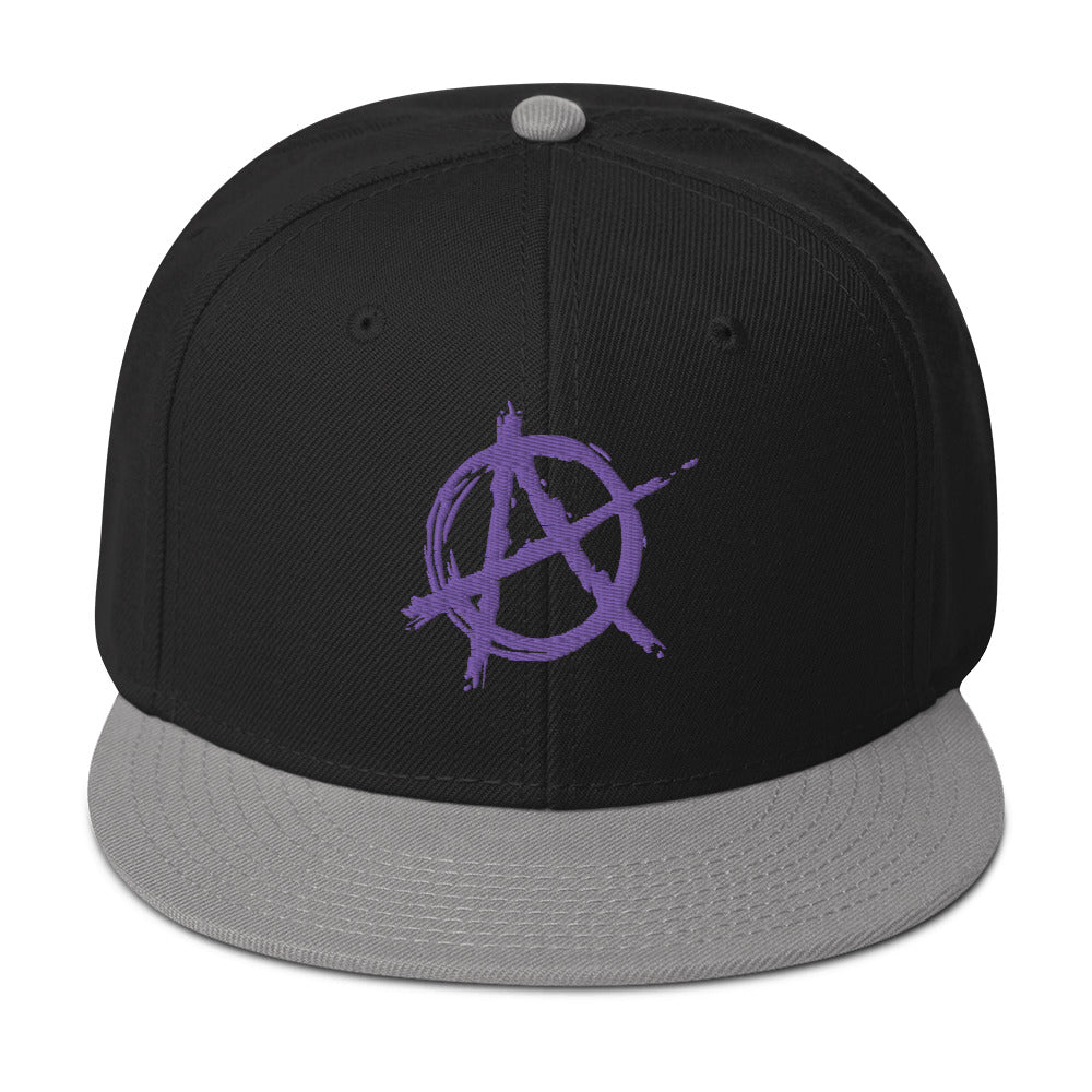 Purple Anarchy Sign Punk Rock Chaos Embroidered Flat Bill Cap Snapback Hat