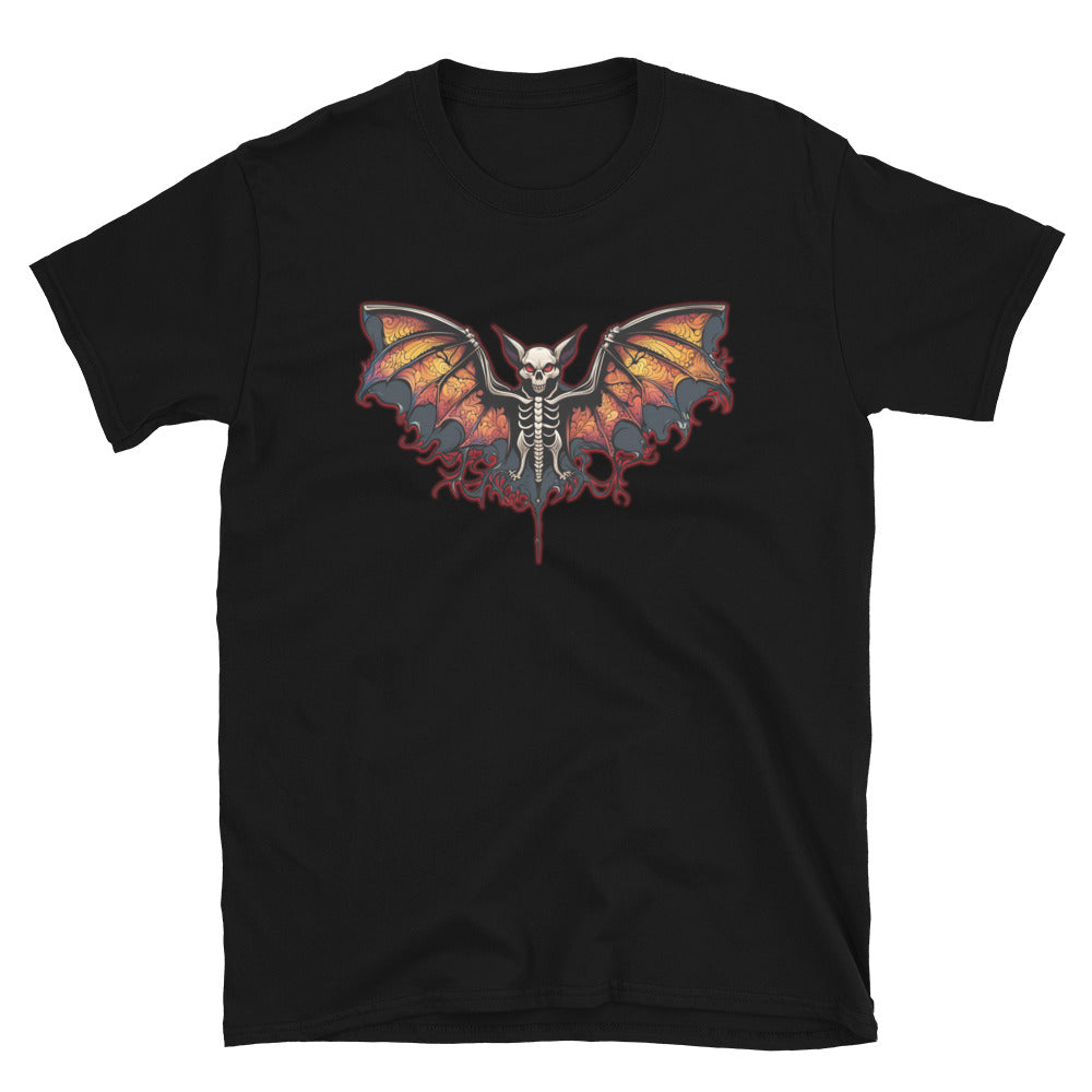 Vampire Bat Skeleton design on unisex T-shirt, front view