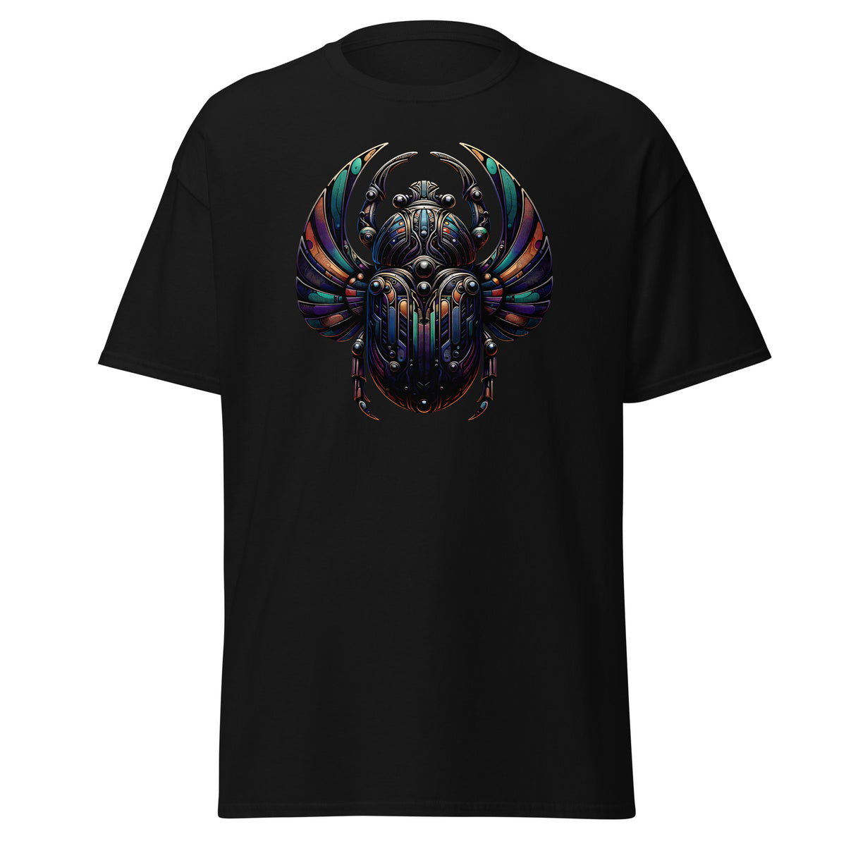Mechanical Scarab Beetle Occult Symbol design on unisex T-shirt, front view