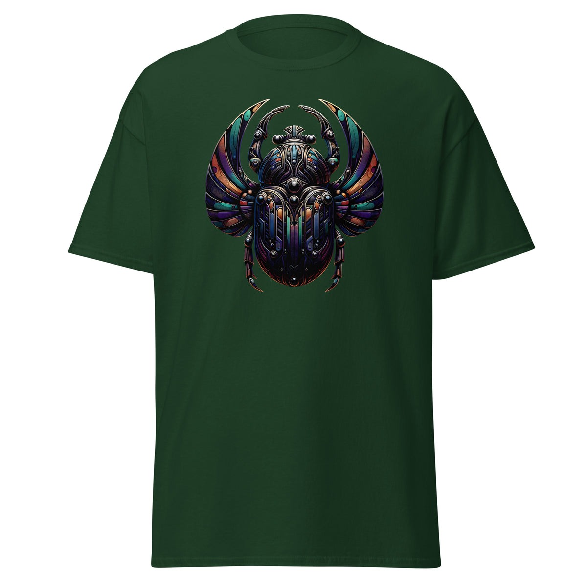 Mechanical Scarab Beetle Occult Symbol design on unisex T-shirt, front view