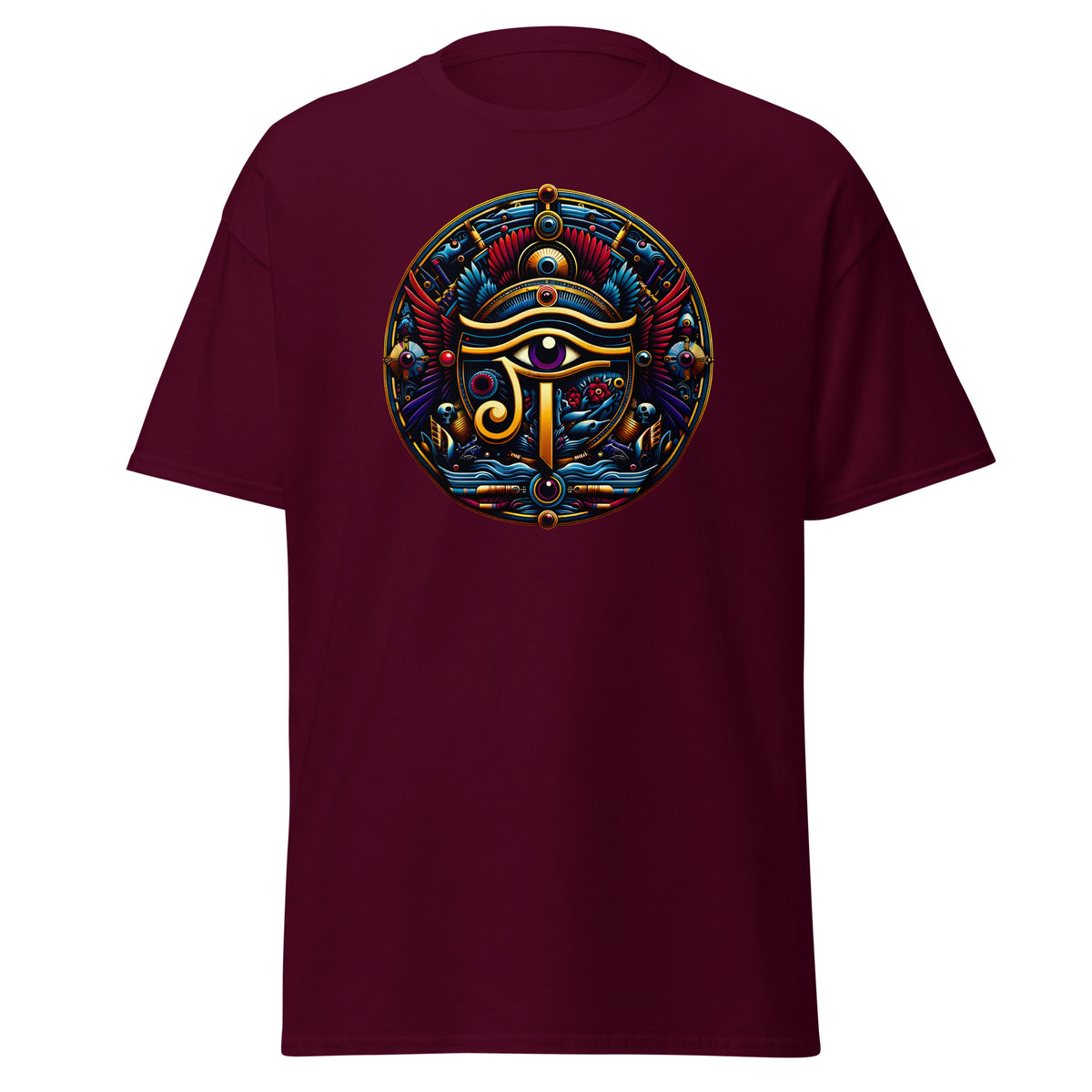 Eye of Ra Egyptian Symbol design on unisex T-shirt, front view