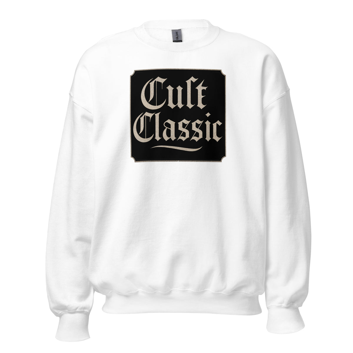 Cult Classic design on unisex crewneck sweater, front view