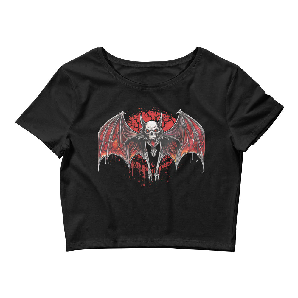 Blood Moon Demon Vampire Bat Halloween Women’s Crop Tee