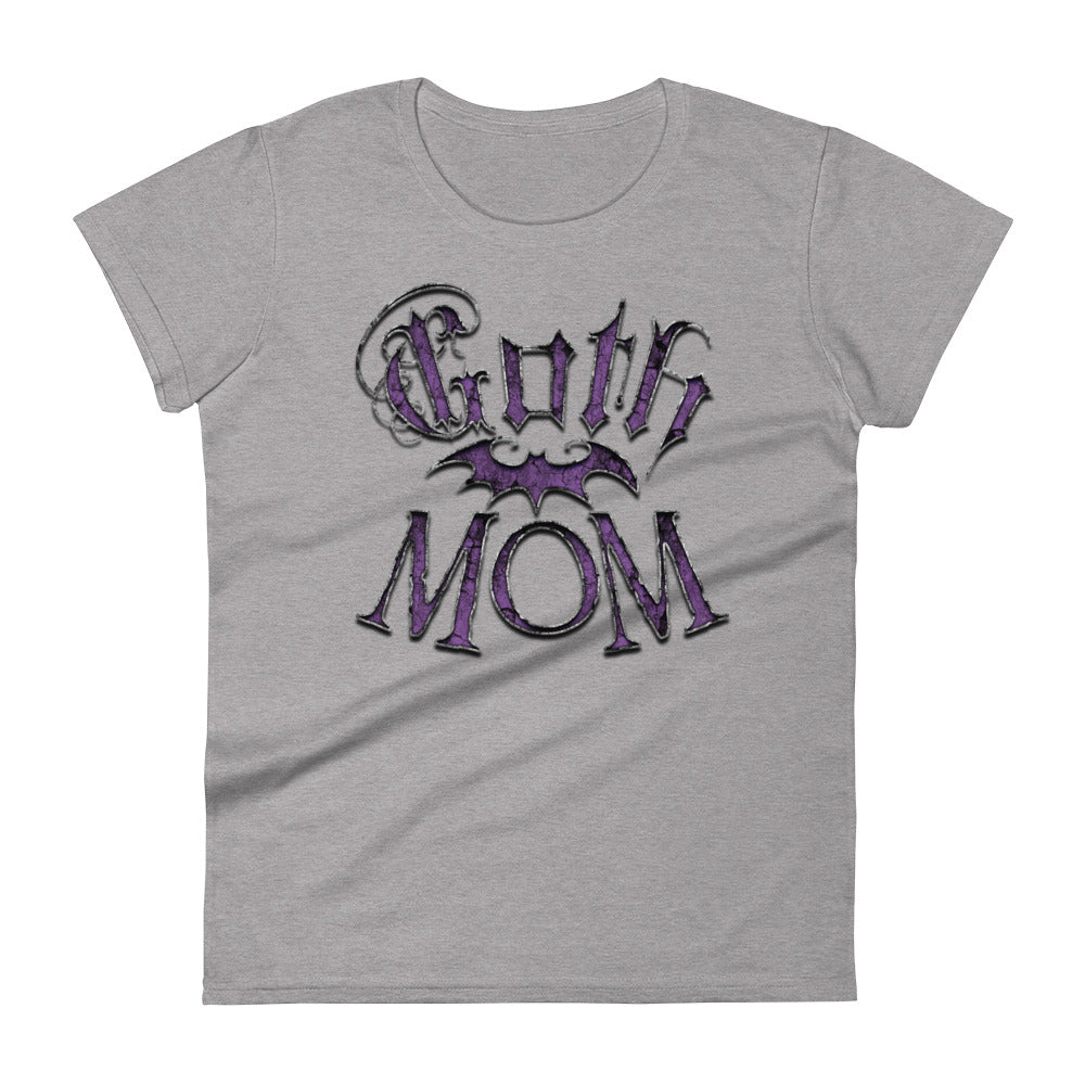 Purple Goth Mom with Bat Mother's Day Women's Short Sleeve Babydoll T-shirt