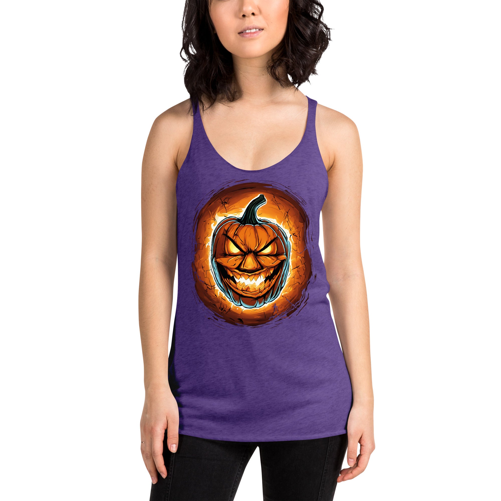 Halloween Fire Pumpkin Jack O Lantern Season Women's Racerback Tank Top Shirt