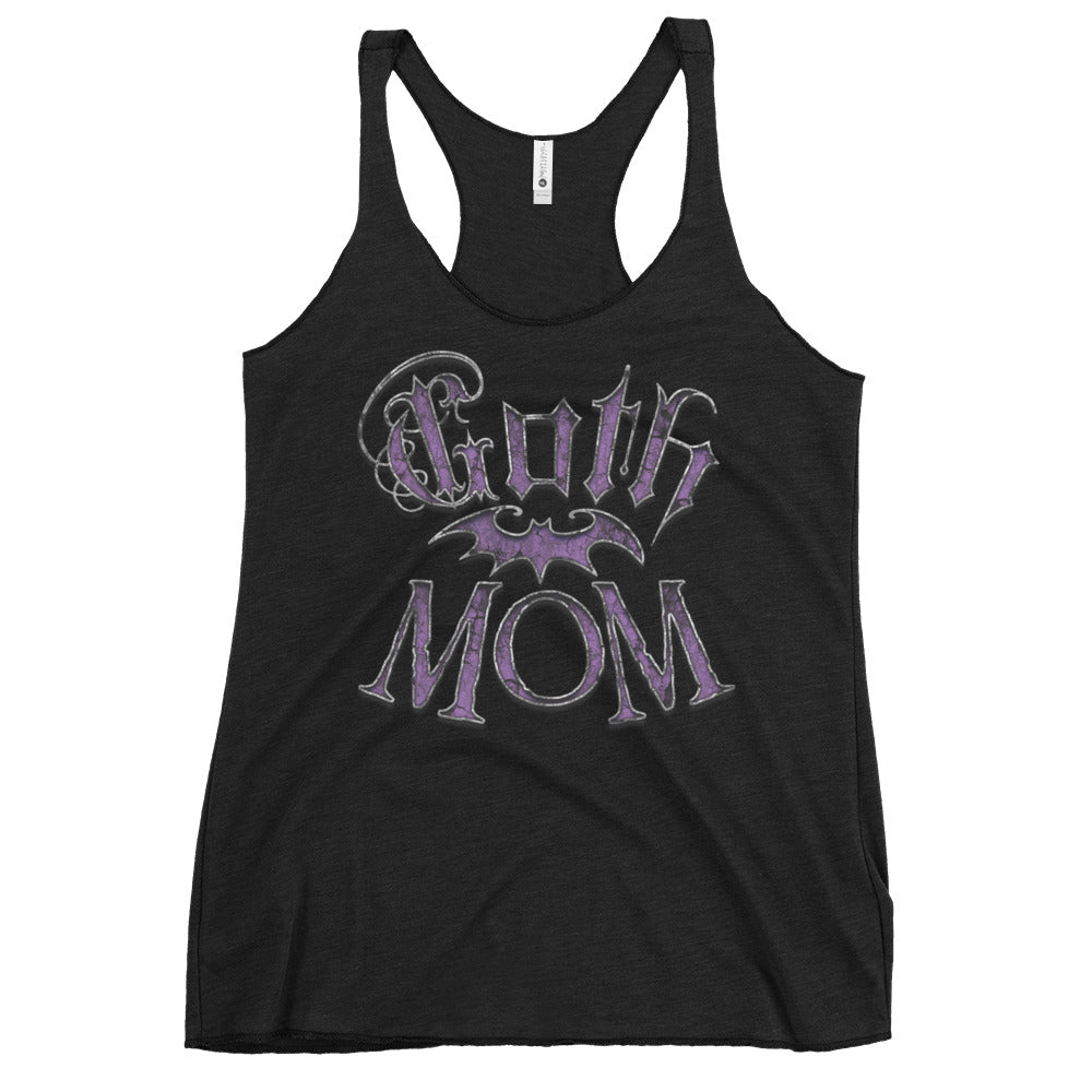 Goth Mom Bat graphic on women's racerback tank, front view