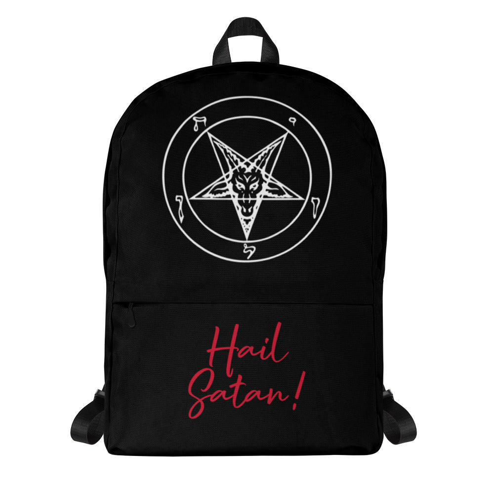Hail Satan Sigil of Baphomet artwork on unisex backpack, front view
