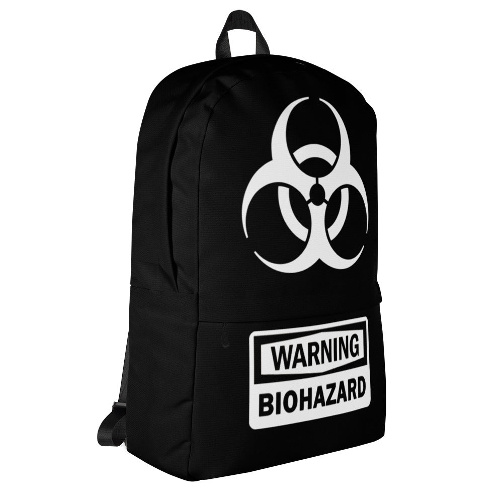 White Bio Hazard Symbol Warning Sign Backpack School Bag - Edge of Life Designs