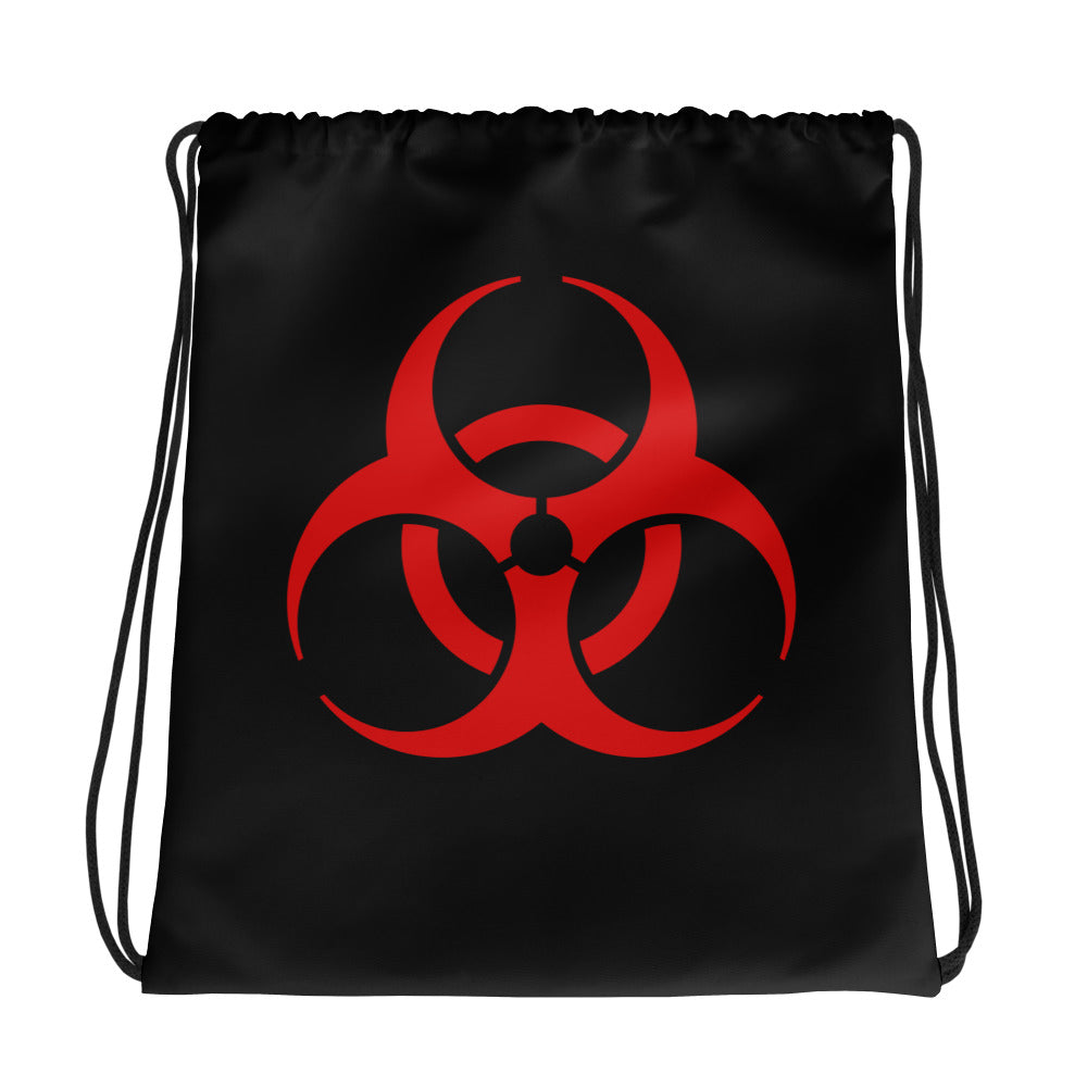 Red Bio Hazard Symbol Warning Sign Drawstring Cinch Bag - Edge of Life Designs
