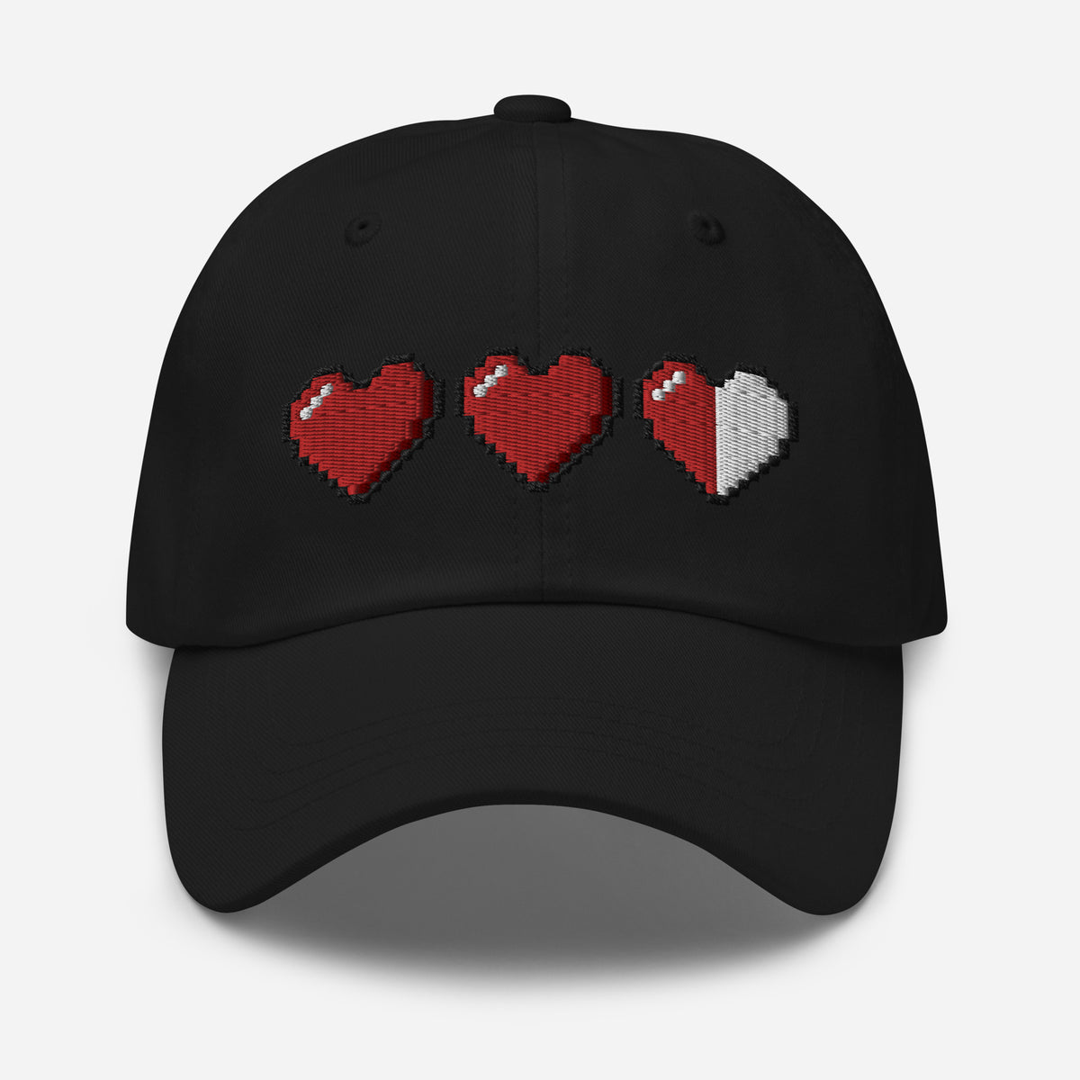 3 Heart Meter Retro 8 Bit Video Game Pixelated embroidered dad hat, product image 1