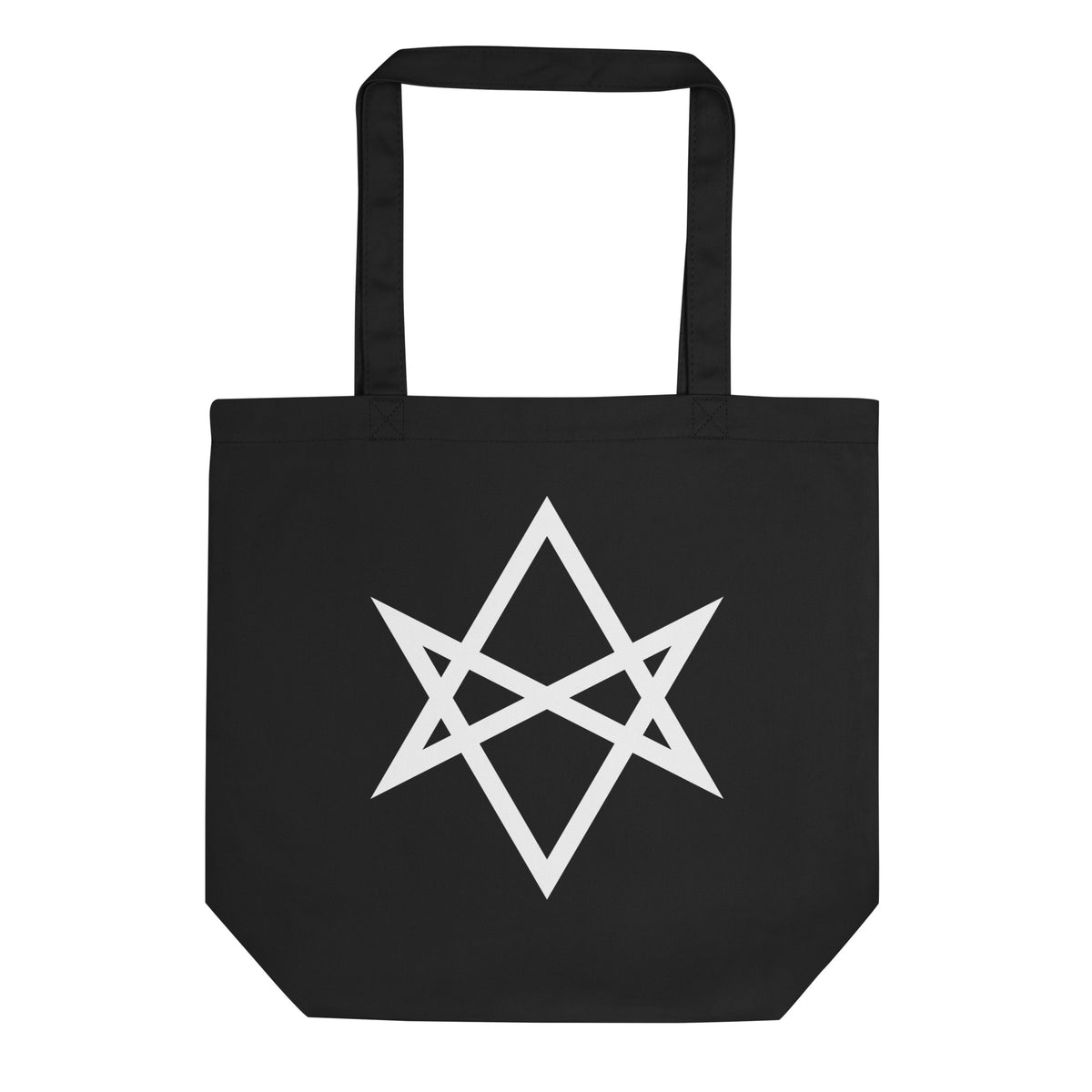 Unicursal Hexagram artwork on unisex tote bag, front view