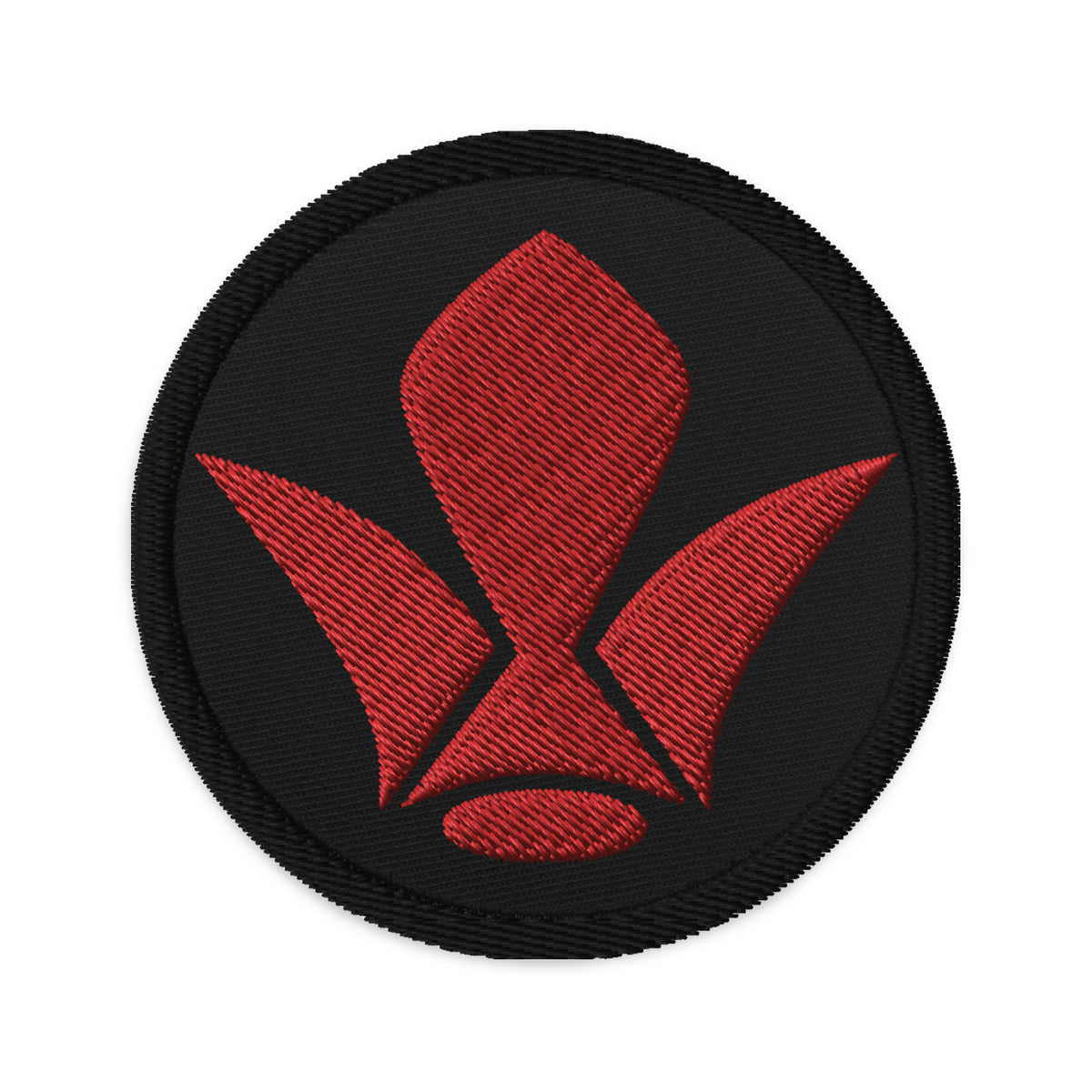 Circular embroidered patch featuring Tekkadan Iron Flower Brigade, front view