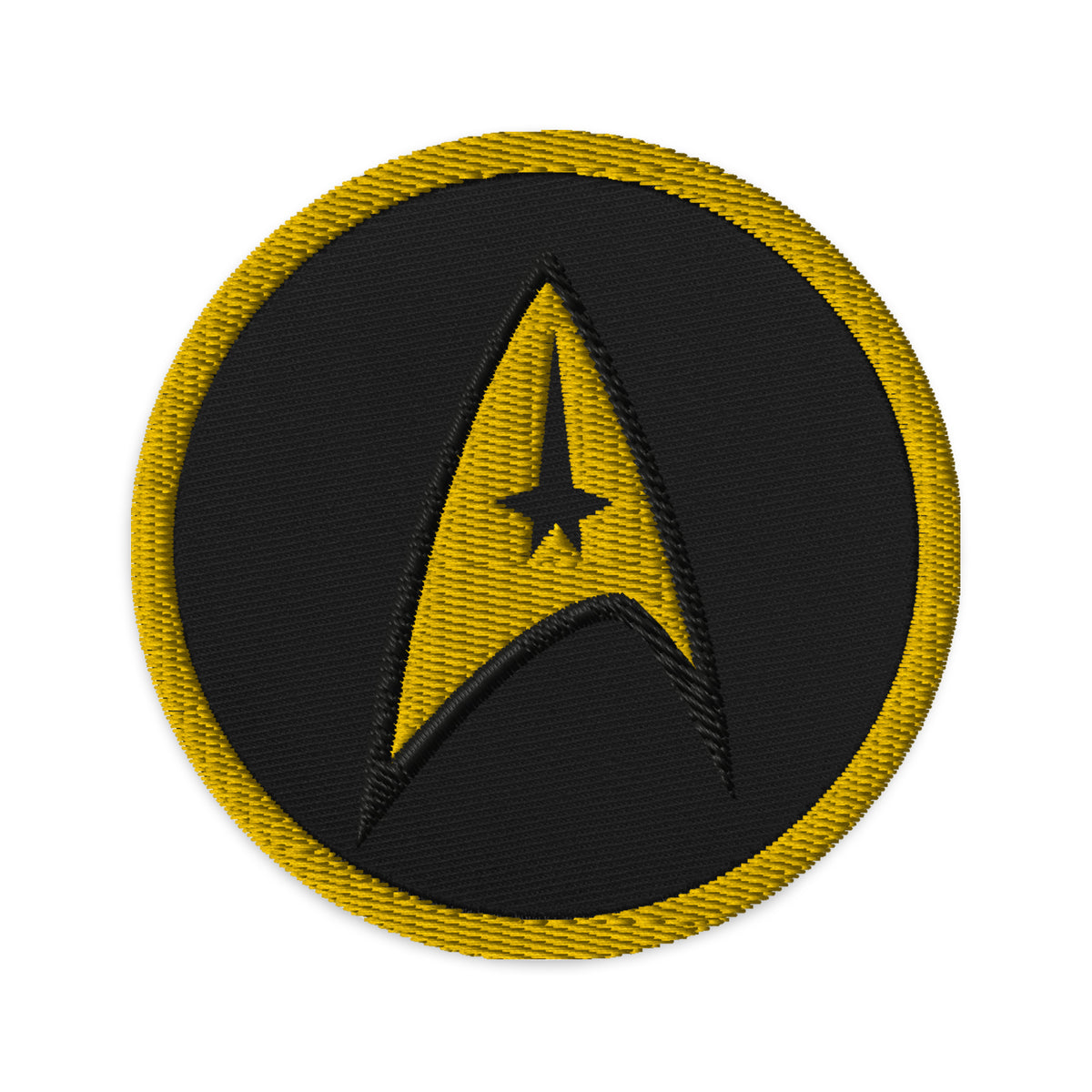 Circular embroidered patch featuring The Delta Insignia Starfleet Badge, front view