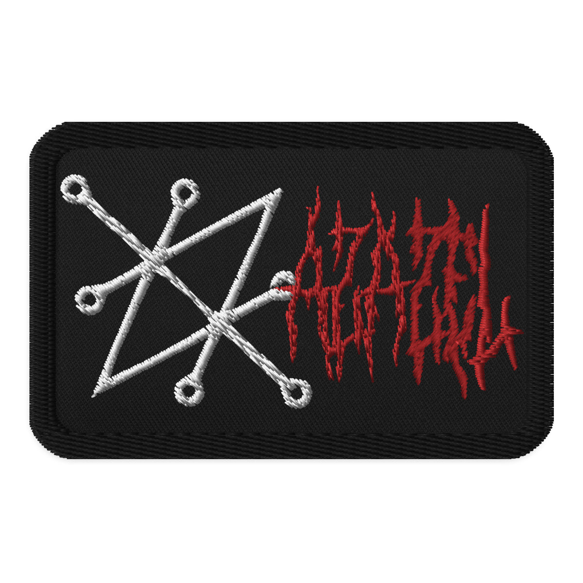 Rectangle embroidered patch featuring Sigil of Azazel Demon, front view