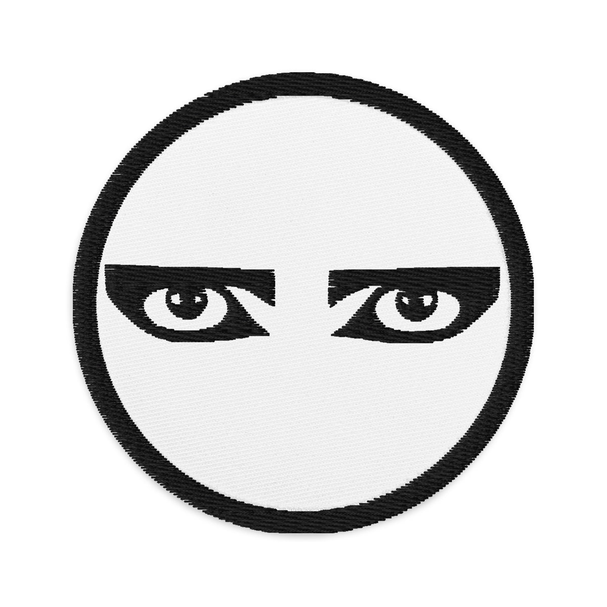 Circular embroidered patch featuring Goth Eyes Siouxsie and the Banshees, front view
