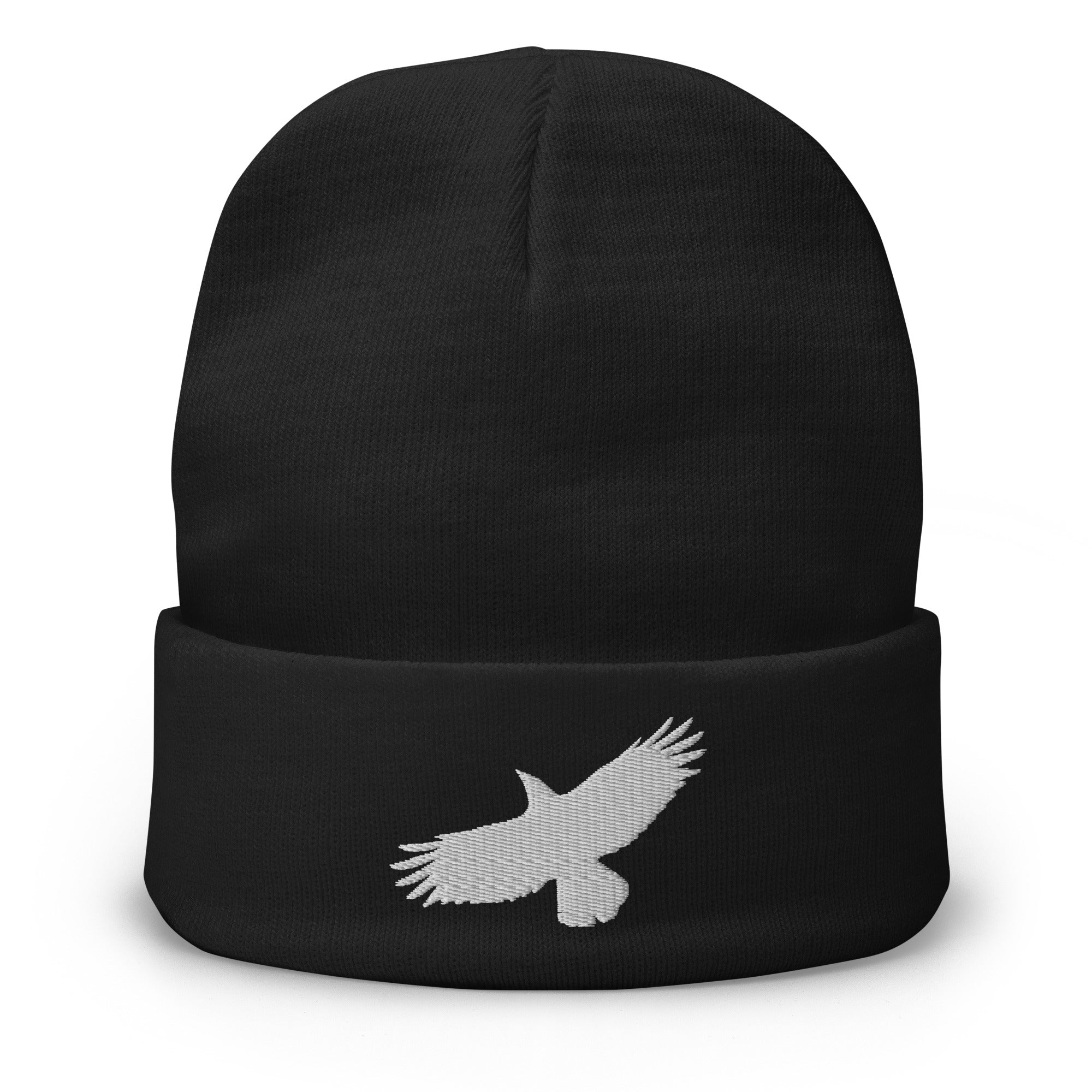 Flying Raven Black Bird Embroidered Cuff Beanie - Edge of Life Designs