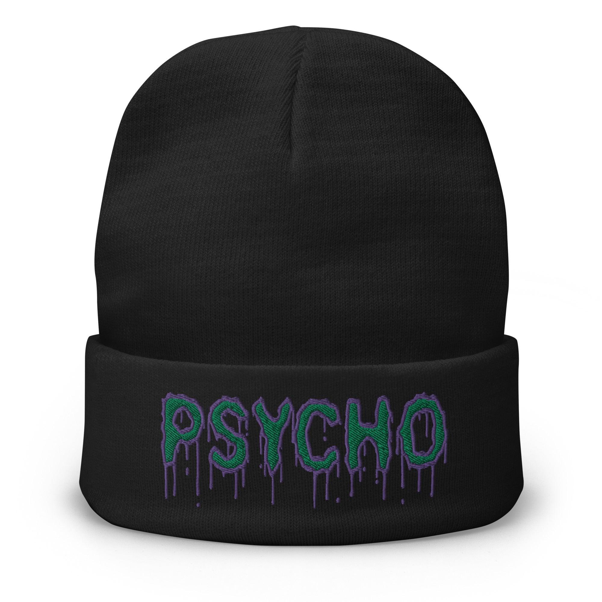 Psychobilly Horror Psycho Embroidered Cuff Beanie Science Fiction Drip - Edge of Life Designs