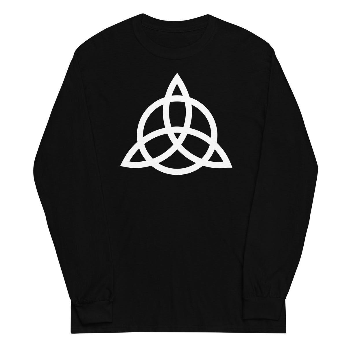 Celtic Triquetra design on unisex long sleeve shirt, front view