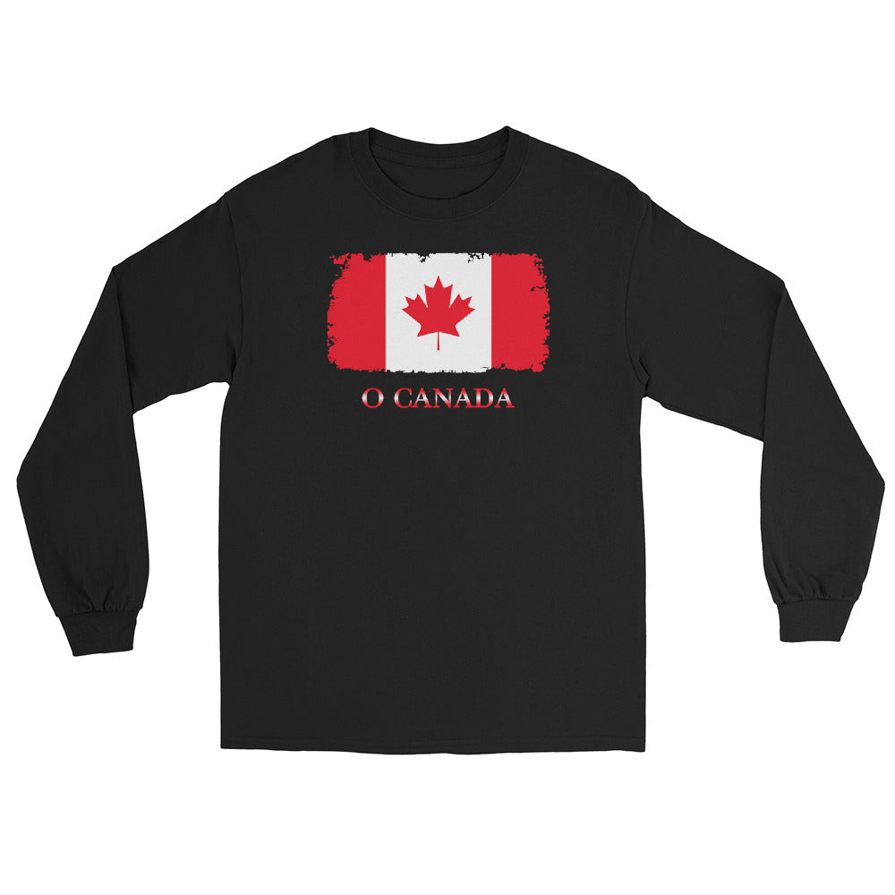 Canada Maple Leaf Flag design on unisex long sleeve shirt, front view