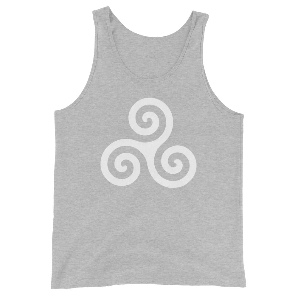 White Triskelion or Triskeles Spiral Archimedean Symbol Men's Tank Top Shirt