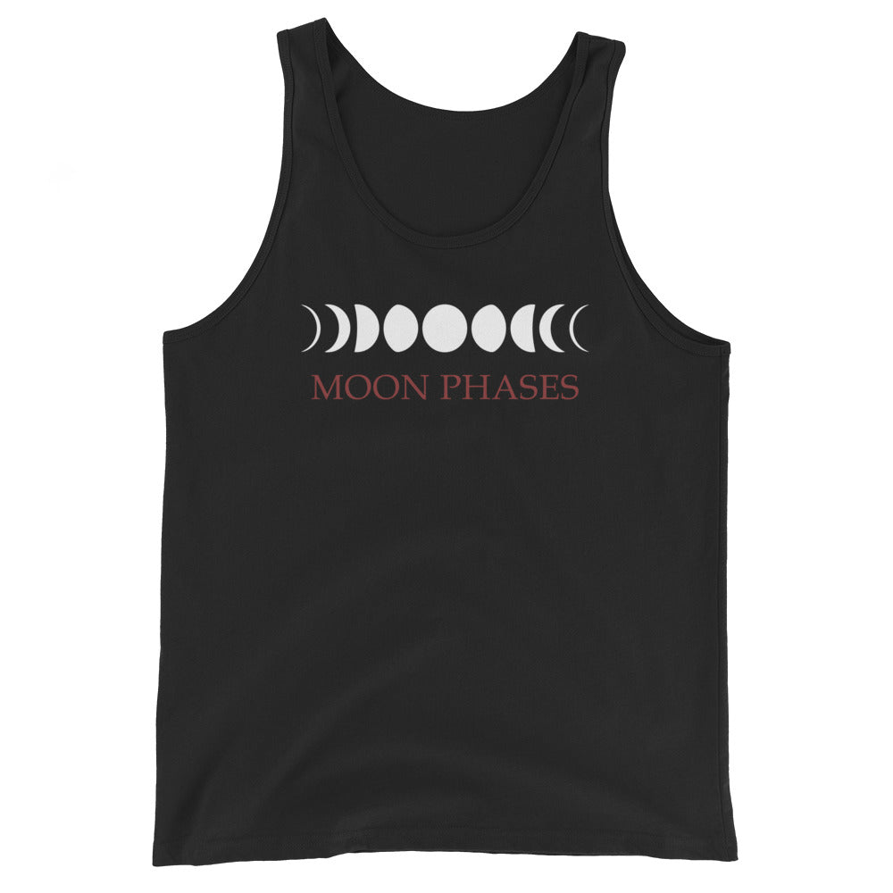 Lunar Moon Phases design on men's tank top, front view
