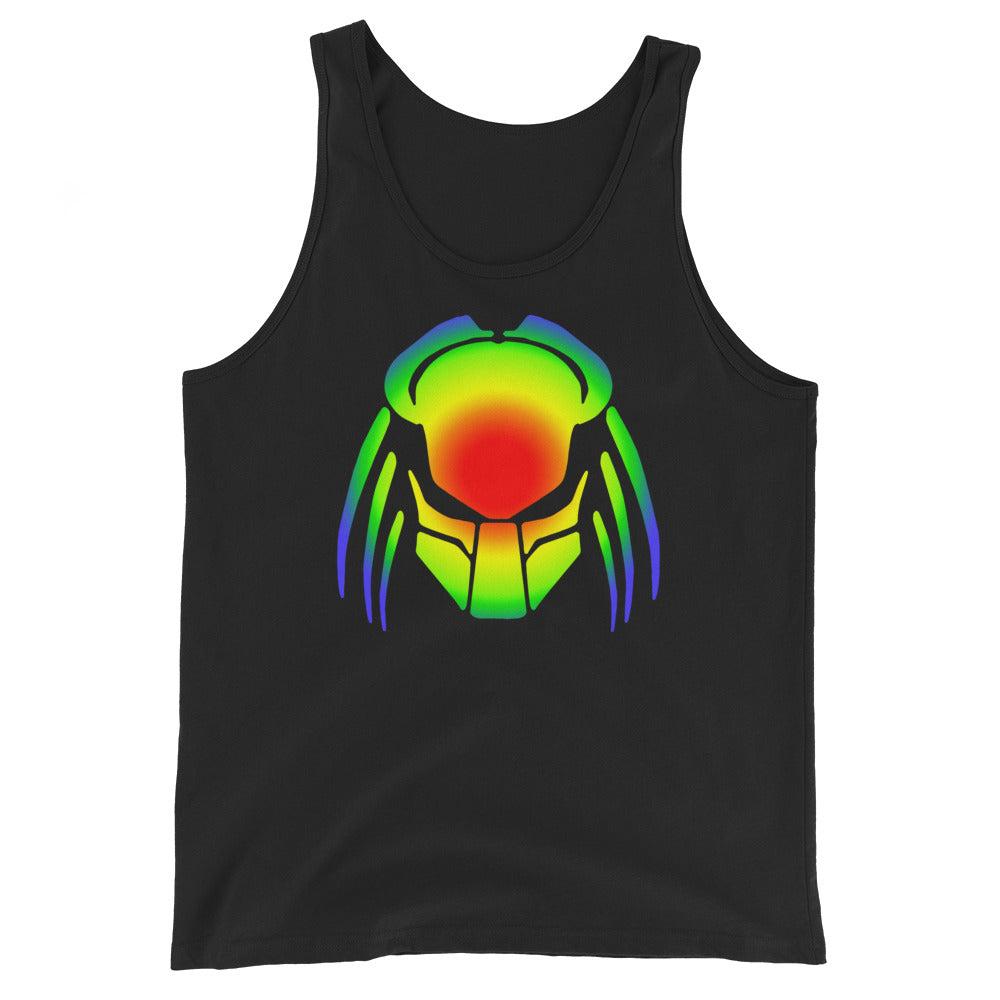 Heat Vision Predalien design on men's tank top, front view