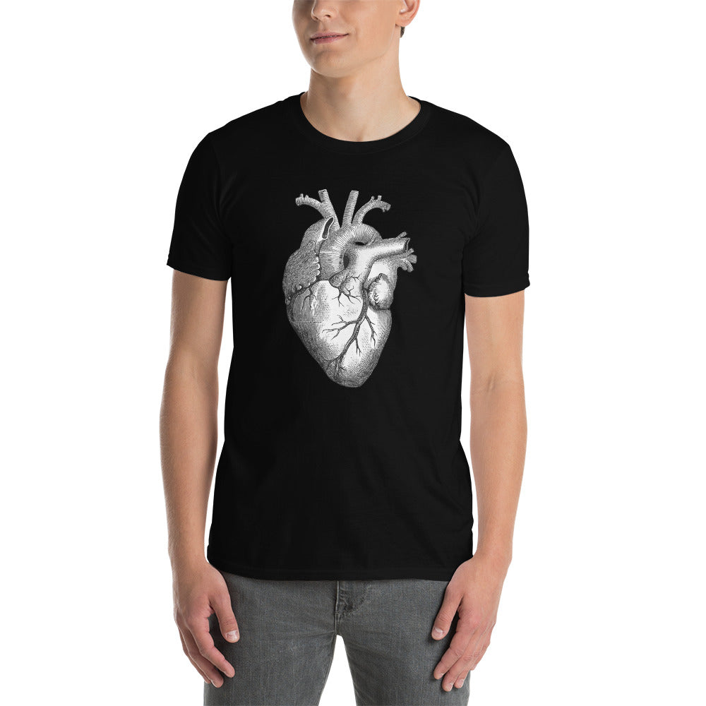 Anatomical Human Heart Medical Art Men's Short Sleeve T-Shirt Black and White - Edge of Life Designs