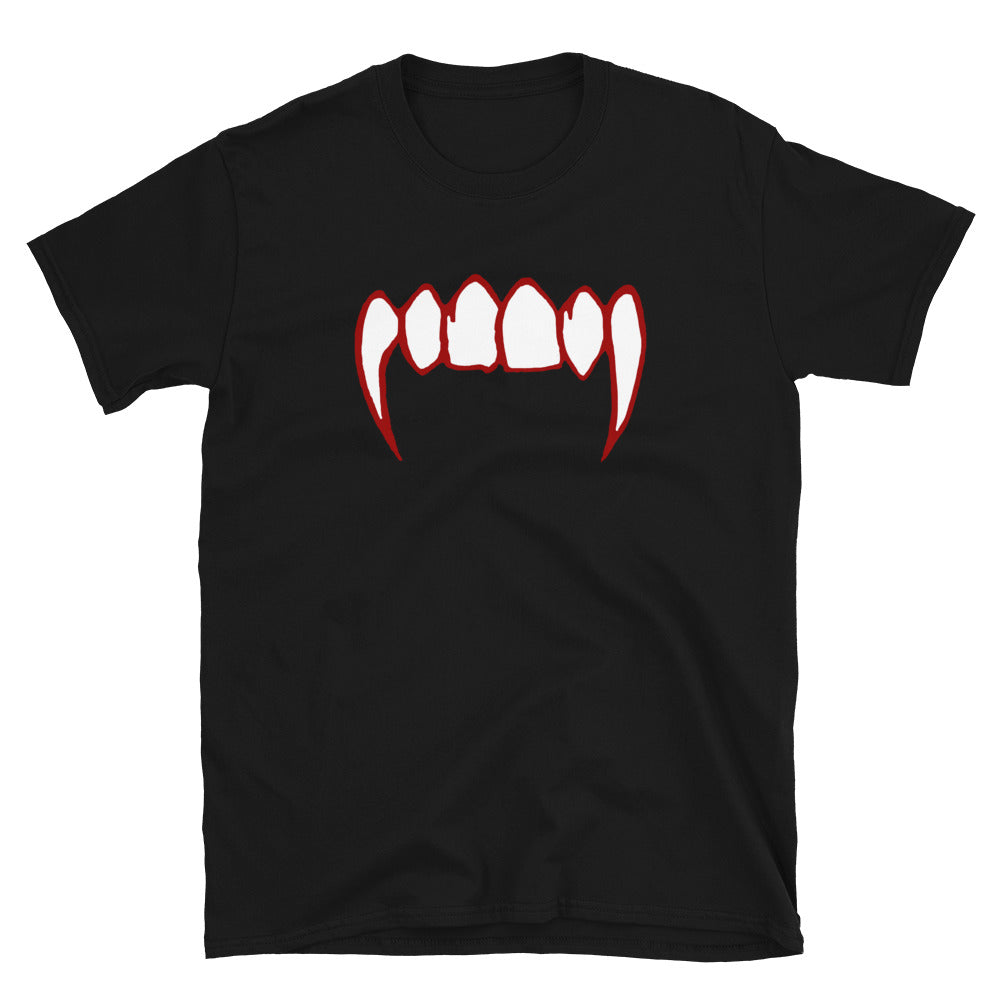 Bloody Vampire Fangs design on unisex T-shirt, front view